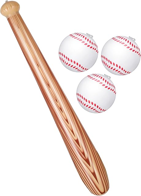 The Kacctyen 4-Piece Inflatable Baseball Set - Plastic Bat & Balls for Adults & Kids - Brown, 29.5 Inch Bat, 3.5 Inch Balls - Sports Fun Game