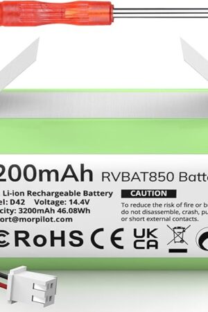 3200mAh RVBAT850 Battery, Battery Replacement for Shark Vacuum, Suitable for Rvbat850 Shark Ion-battery R75, RV761, RV850C, RV1000S, RV1100VL, RV101AE, UR1000SR, RV700_N, RV720_N(2-Prong Connector)