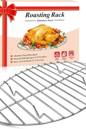 12inch Oval Roasting Rack for Oven, Gifts for Mom Men Wife, Stainless Steel Cooling Rack, Non-Stick Wire Rack for Cooking, Grilling, Drying