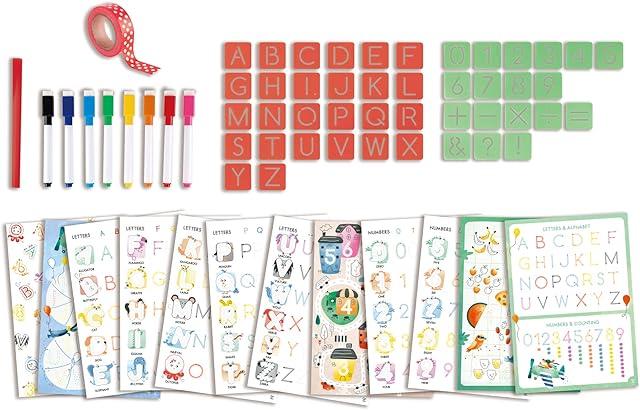 The Hape Letters and Numbers Tracing - Alphabet Handwriting Practice Books for Kids - Educational Letter Stencils for Children Aged 4+ Years