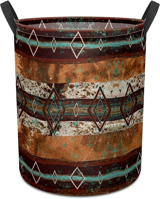 Western Aztec Cow Print Baby Laundry Hamper,kids laundry Basket,Waterproof Storage Bin for Bedroom,Clothes Organizer Basket,Toys Box,Room Decor