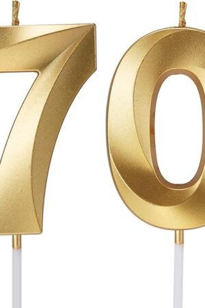 70th Birthday Candles Numbers for Cakes Candle Happy Seventieth Birthday 3D Designed Wedding Anniversary Party Cake Topper Decorations (70, Gold)