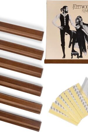 Vinyl Wall Mount Pack of 6 Pinewood Vinyl Record Holder Wall Mount with 2 Mounting Options Vinyl Shelf Walnut Stain Finish Vinyl Record Display - Vinyl Record Shelf - Vinyl Record Wall Mount