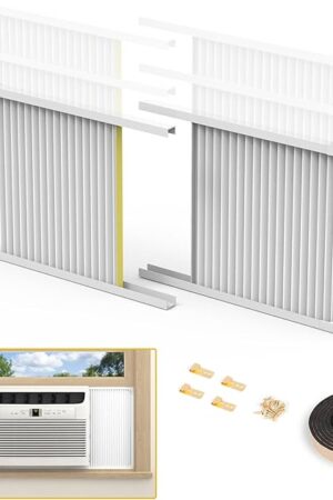 Window Air Conditioner Side Panels with Frame,Adjustable Extra Wide Air Conditioner Side Panels Fits Most 5,000-14,000 BTU Window AC Units,Window AC Side Panel Curtain Kit,2 Pack