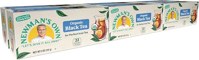 Newman's Own Organic Black Tea Boosts Immunity and Promotes Overall Wellbeing Strong Robust Unsweetened Black Tea with 22 Individually Wrapped Family Sized Tea Bags Per Box (Pack of 6) USDA Certified Contains Caffeine Brew Hot/Cold