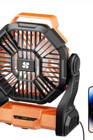 Deller 20400mAh Portable Rechargeable Fan, Tent Fan for Camping with LED Light & Hook, Battery Powered Fans for Beach Travel Treadmill Camping Gear