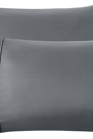 Bedsure Queen Pillow Cases Set of 2 - Dark Grey Double Brushed Microfiber Pillowcases 2 Pack, Super Soft and Cozy Cooling Pillow Case Covers with Envelope Closure, 20?x30“
