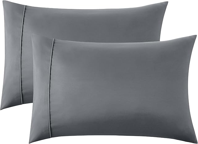 Bedsure Queen Pillow Cases Set of 2 - Dark Grey Double Brushed Microfiber Pillowcases 2 Pack, Super Soft and Cozy Cooling Pillow Case Covers with Envelope Closure, 20?x30“