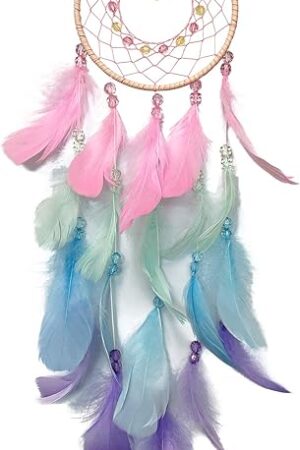 AWLEE Colorful Dream Catchers, Handmade Feather Native American Circular Net for Kids Boys Girls Bedroom Wall Hanging Decoration Decor Nursery Wall Art Ornament Craft