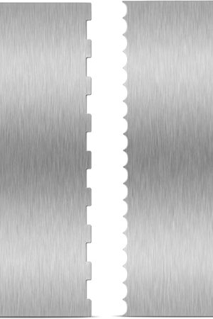 2 Pieces Stainless Steel Cake Scraper Large Double Sided Patterned Edge Stripe Edge Smoother Scraper Cake Decorating Comb Pastry Cutter for Mousse Butter Cream Decoration(9 x 3.4 Inches)