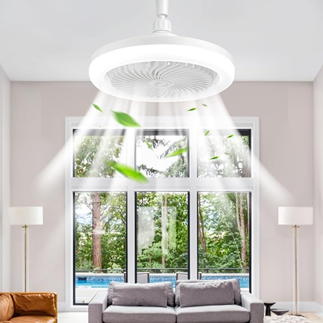 Ceiling Fans with Lights,Socket Fan Light with Remote Control,3 Fan Speeds,3 Light Settings,180° Adjustment Small Electric Fans Lamp,for Small Spaces Bedroom Home Office Dormitory (White)