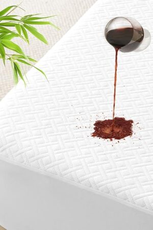 100% Waterproof Queen Mattress Protector, Breathable Bamboo Rayon Mattress Cover with 8?-21? Deep Pocket, Noiseless Cool 3D Air Mattress Cover, Hypoallergenic & Odor Resistant