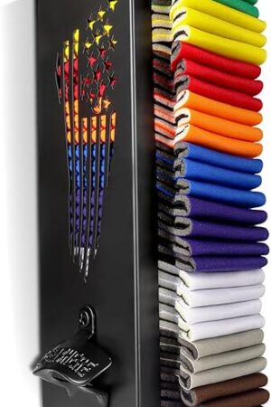 2 in 1 Can Cooler Holder with Bottle Opener, Beer Can Sleeves Storage Organizer and Dispenser for Home Family Bar, Metal, 12", Christmas Gifts for Men Dad