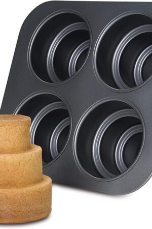 Chicago Metallic Mini Multi-Tier Round Cake Pan, Makes 4 Individual 3-Tier Celebration Cakes, Professional Grade Non-Stick Bakeware for Weddings, Showers, Parties