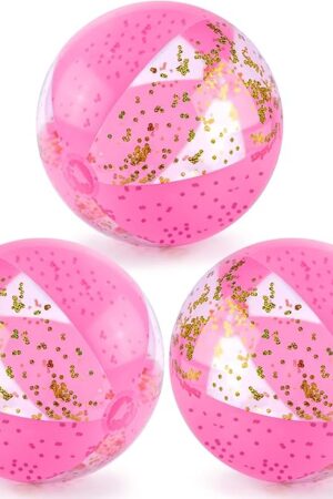 The POPLAY 16 Inch Inflatable Beach Balls, 3 Pack Glitter Beach Balls Pool Toys with Confetti Sparkling Balls for Kids Toddlers Adults Summer Pool Party Favors