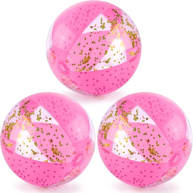 The POPLAY 16 Inch Inflatable Beach Balls, 3 Pack Glitter Beach Balls Pool Toys with Confetti Sparkling Balls for Kids Toddlers Adults Summer Pool Party Favors