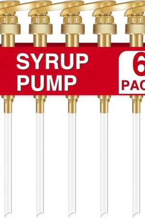 VOISEN Coffee Syrup Pumps, 6 Pack Gold Syrup Pump, Skinny Syrup Pump for 750ml 25.4oz Syrup Bottle, Syrup Pump Dispenser for Kitchen Dinning Coffee Bar Drinking Mixes,Davinci,Jordans
