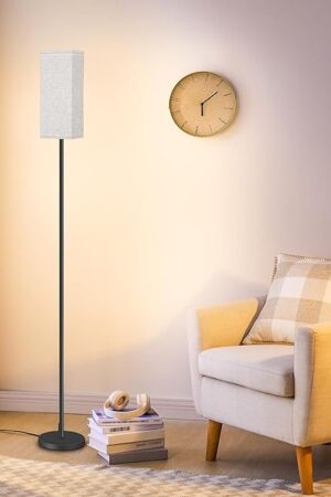 64.6" Floor Lamp, Pole with Foot Switch, Modern Standing Lamp Lampshade, Minimalist Freestanding Lamp (Bulb Not Included), for Living Room, Bedroom Office ETL Listed, Black and Beige E07LD05