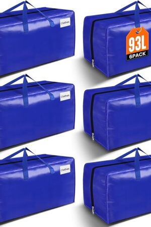 BlissTotes Moving Bags, Heavy Duty Moving Supplies & Storage Bags, Extra Large Packing Bags, Boxes with Tag Pockets, Collapsible Fold Flat Storage Totes, Alternative to Box and Bin, 93L, 6 Packs