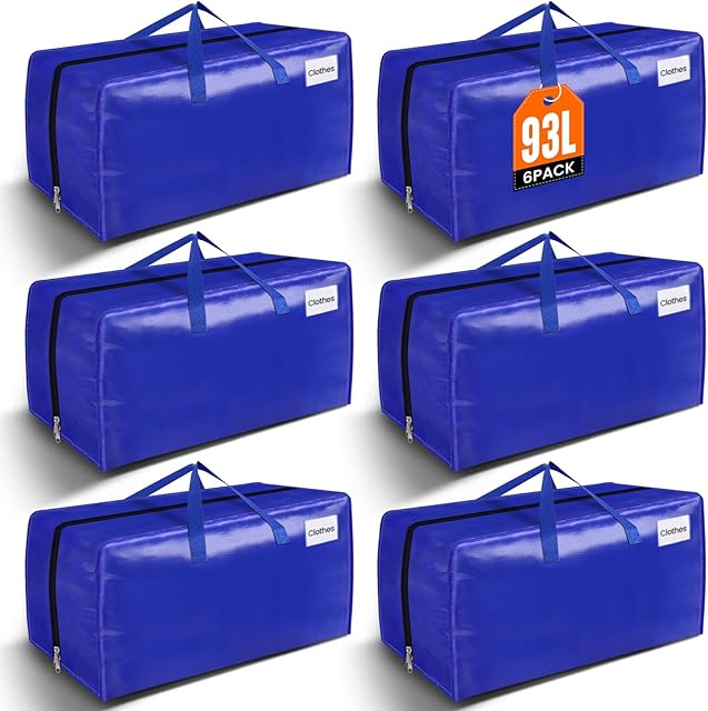 BlissTotes Moving Bags, Heavy Duty Moving Supplies & Storage Bags, Extra Large Packing Bags, Boxes with Tag Pockets, Collapsible Fold Flat Storage Totes, Alternative to Box and Bin, 93L, 6 Packs