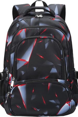 BLUEFAIRY Kids Backpack for Boys Elementary Primary School Bags for Childs Black Bagpack Book Bag Back to School Gifts for Son Mochilas Escolares para Niños 17" Large Compartment Black/Red