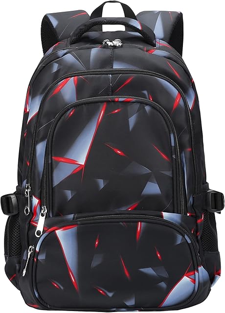 BLUEFAIRY Kids Backpack for Boys Elementary Primary School Bags for Childs Black Bagpack Book Bag Back to School Gifts for Son Mochilas Escolares para Niños 17" Large Compartment Black/Red