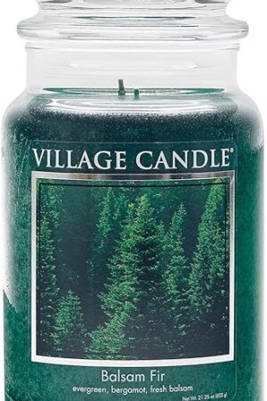 Village Candle Balsam Fir Large Apothecary Jar, Scented Candle, 21.25 oz., Green