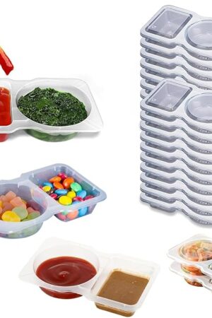 25 Sets Reusable Snack Containers, 2-Compartment Dipping Containers with Lid for Refrigeration, Portion Control, Outdoor Takeaway Sauce Dip Case