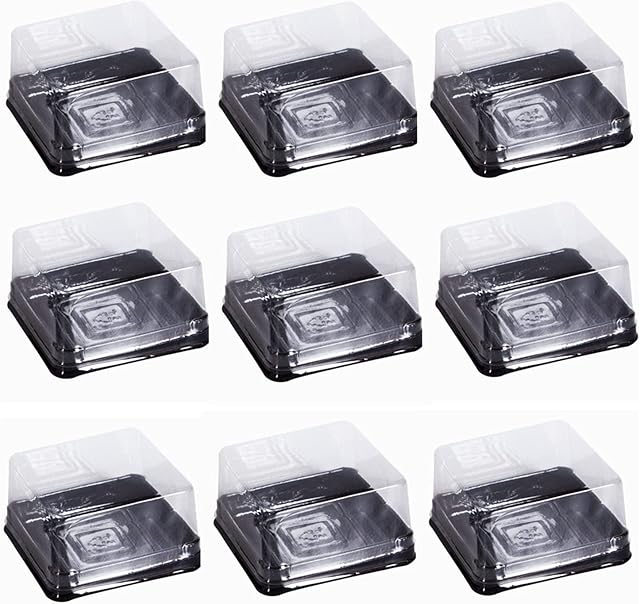 50 Pcs Plastic Single Individual Cupcake Container Mooncake Muffin Dome Holders Cases Boxes Container Cupcake Boxes for Wedding Birthday Party (Square,Black)