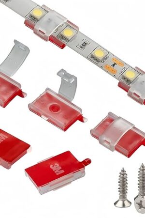 100 Pack Double Installation LED Strip Light Mounting Bracket Self Adhesive LED Clips Only use for Width 8-10mm/0.31-0.39in Height<2.8mm/0.11in Indoor LED Strip Light with 102PCS Screws