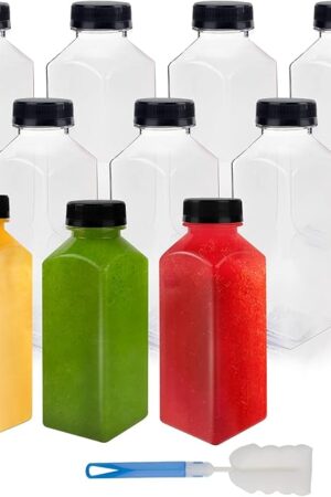 10 Pcs 12oz Plastic Juice Bottles With Caps, Reusable | Food Grade | for Juicing, Smoothies, Coffee, and Other Beverages