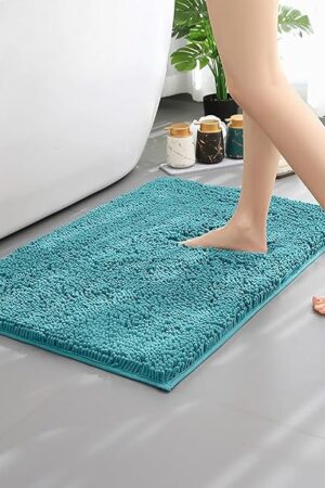 Bathroom Rugs Mat 24x17 Non Slip Chenille Bath Mats Bath Rugs for Bathroom Shower Teal