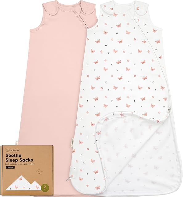 2-Pack Organic Baby Sleep Sacks, 100% Cotton - Soft & Breathable 0.5TOG Baby Wearable Blanket, Toddler Sleeping Sack 6-18 months, Easy to Wear Transitional Swaddles for Newborns (Butterflies, M)