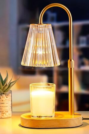 Candle Warmer Lamp with Timer: Electric Candles Wax Warmers Glass Lamps for Jar Candles Burner Adjustable Height and Dimmable Light Modern No Flame Scented Candle Warming Lantern, Amber