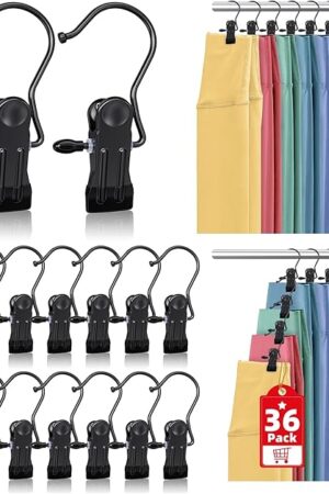 36 Pack Boot Hangers Clips for Closet, Heavy Duty Legging Organizer for Closet Hanging Pants Hangers with Clips Clothes Pins Hanger Clips Laundry Hooks Towel Socks Hats Tall Boots Home Travel Black