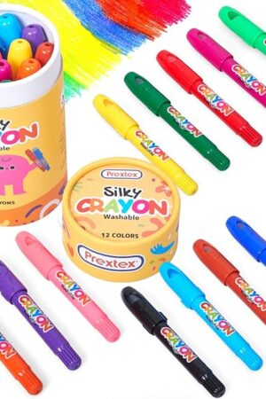 The PREXTEX Silky Unbreakable Crayons 12pcs - Child Safe - Easy Grip - Washable - Unbreakable Crayon Set for Kids Age 3+ - PP Wax - Assorted Multicolored Crayons