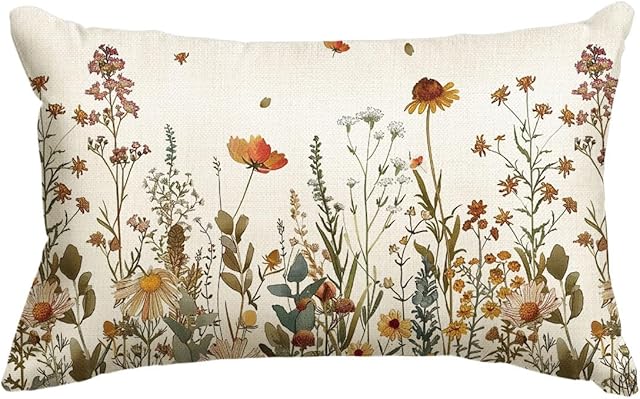 AVOIN colorlife Fall Flowers Throw Pillow Cover 12x20 Inch, Seasonal Autumn Floral Thanksgiving Harvest Cushion Case Decoration for Sofa Couch