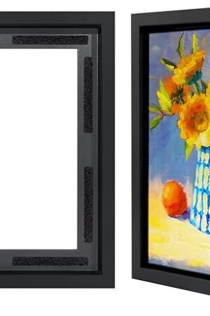 Americanflat 8x10 Canvas Floating Frame with Adhesive Strips Included - Vertical and Horizontal Floating Frame for Artwork - Canvas Frames for Wall Display - Black