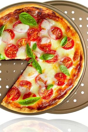 2 Pack Pizza Pan,Pizza Pan for Oven,12.6 Inch Pizza Baking Pan,Non-Stick Golden Carbon Steel pizza pan with holes,Organosilicon Coated Crisper Pan,Dishwasher Safe