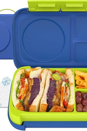 Caperci Heavy Duty Bento Lunch Box with Ice Pack for Big Kids & Adults - Holds 5.5 Cups Leak-Proof 3-Compartment Lunch Containers, Microwave/Dishwasher Safe, BPA-Free (Blue)