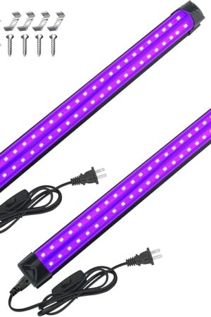 2 Pack 10W 48 LED Black Light Bars 1Ft 395-400nm UV Blacklight Tube with 5.9Ft Cord+Plug+Switch Linkable Black Light Fixtures for Bedroom Fluorescent Poster Body Paint Halloween Glow Party