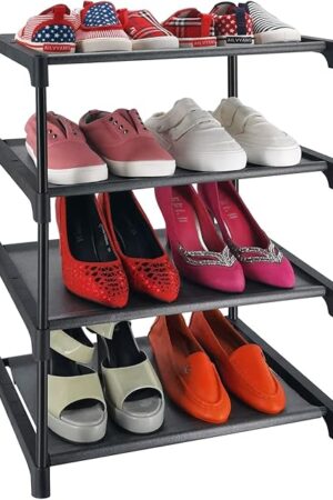 4 Tiers Small Stackable Shoe Rack Shoe Shelf Organizer Non-Woven Fabric Metal