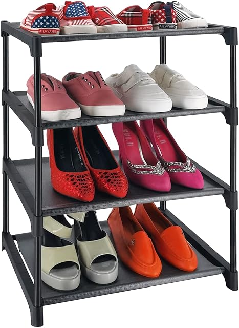 4 Tiers Small Stackable Shoe Rack Shoe Shelf Organizer Non-Woven Fabric Metal