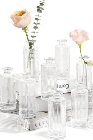 ComSaf Glass Bud Vases Set of 12, Small Bud Vase in Bulk, Mini Flower Vase for Centerpiece, Vintage Decorative Vase Set for Flowers, Wedding Reception, Christmas, Home Decor, Housewarming Gift (Clear)