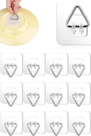 18 Pack Invisible Plate Hangers for The Wall, Vertical Adhesive Wall Plate Hangers for Display, Art, Pictures, Decorative, 2.25 Inch