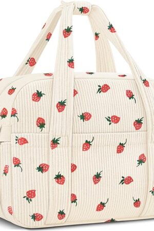 Corduroy Lunch Box Lunch Bag for Women Men, Cute Strawberry Small Insulated Reusable Work Leakproof Simple Lunch Boxes Tote Bag Adults Cooler Bag