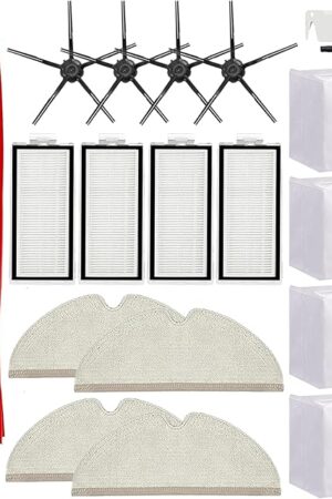 17 Pack Roborock Q7 Replacement Parts Compatible for Roborock Q7 Q7+ Q7 Max Q7 Max+ Vacuum Cleaner,1 Main Brush, 4 Filter, 4 Side Brush, 4 Mop Cloth, 4 Dust Bag