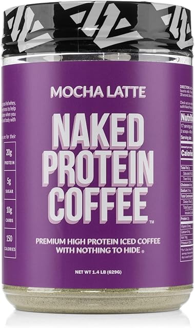 Naked Nutrition Mocha Latte Protein Coffee - Premium Instant Coffee - Protein Shake, Iced Coffee, Protein Drinks, Delicious Keto Friendly and Gluten Free, 17 Servings