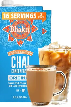 Bhakti Chai Concentrate, Pack of 2, Original, Organic Fresh Ginger | Spiced | Dairy-Free | Vegan | Black Tea | Sweetened