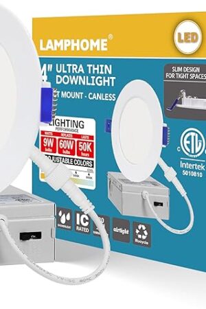 1-Pack of 4-Inch Slim LED Recessed Lights with Junction Box, Adjustable Color Temperatures (2700K-5000K), 9W Equivalent to 75W, Dimmable, 950LM Brightness - ETL and Energy Star Certified